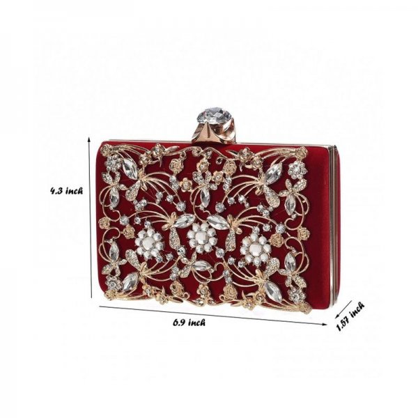 WOMENS NOBLE EVENING CLUTCH BAG WEDDING PURSE BRIDAL PROM HANDBAG PARTY BAG - R-RED