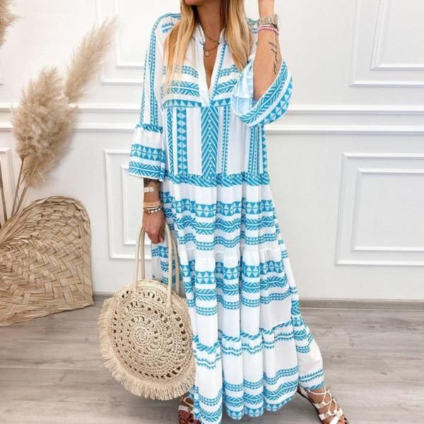 Casual Print Long Sleeve Maxi Dress