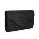 WOMEN'S ELEGANT FLORAL LACE ENVELOPE CLUTCH EVENING PROM HANDBAG PURSE - BLACK