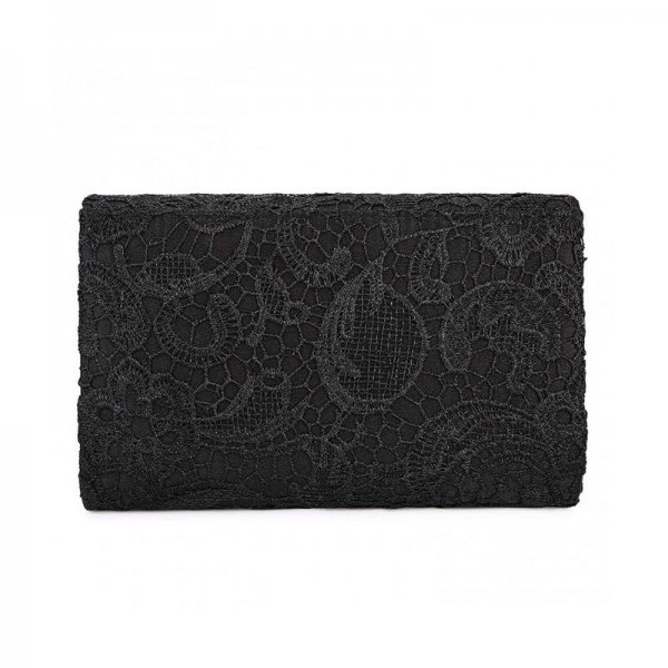 WOMEN'S ELEGANT FLORAL LACE ENVELOPE CLUTCH EVENING PROM HANDBAG PURSE - BLACK