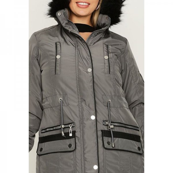 Charcoal Luxe Pu Trim Parka