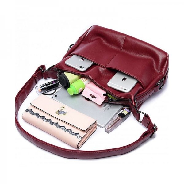 WOMEN'S RETRO SHOULDER BAG HOBO DOUBLE ZIPPER CROSSBODY HANDBAG FROM - WINE RED