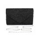 WOMEN'S ELEGANT FLORAL LACE ENVELOPE CLUTCH EVENING PROM HANDBAG PURSE - BLACK