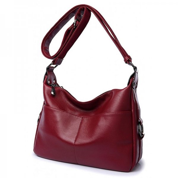 WOMEN'S RETRO SHOULDER BAG HOBO DOUBLE ZIPPER CROSSBODY HANDBAG FROM - WINE RED