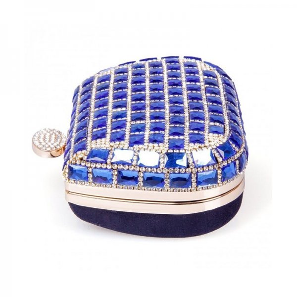 WOMENS DAZZLING RHINESTONE CLUTCH EVENING BAGS FASHION PURSE GIRL'S HANDBAGS - BLUE