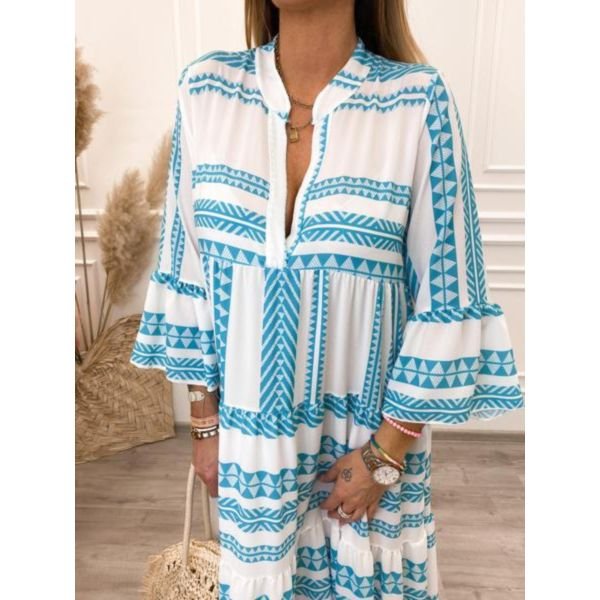 Casual Print Long Sleeve Maxi Dress