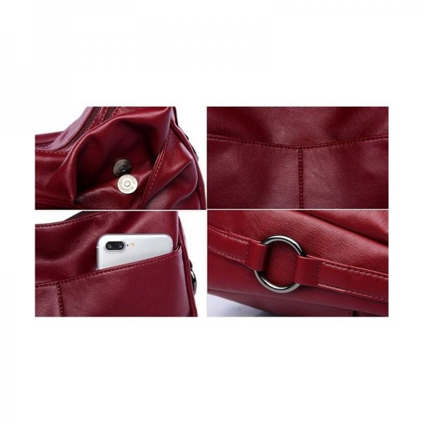 WOMEN'S RETRO SHOULDER BAG HOBO DOUBLE ZIPPER CROSSBODY HANDBAG FROM - WINE RED