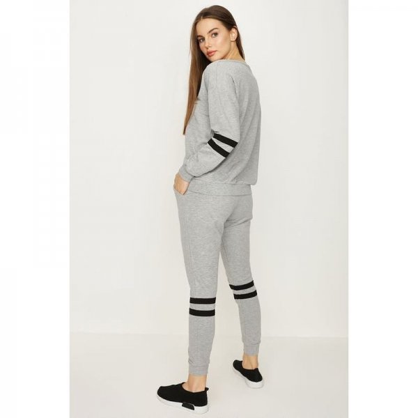 Grey Marl Stripe Detail Jogger Lounge Set