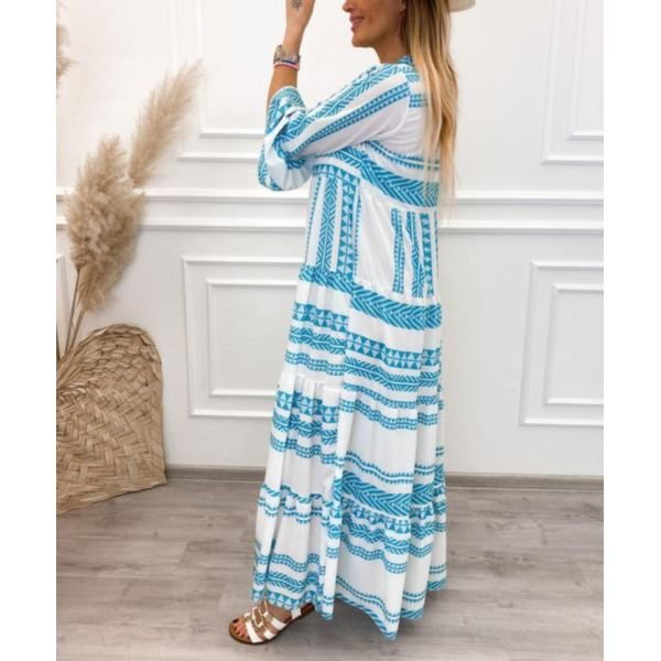 Casual Print Long Sleeve Maxi Dress