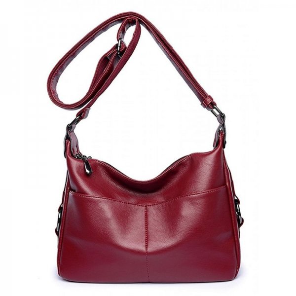 WOMEN'S RETRO SHOULDER BAG HOBO DOUBLE ZIPPER CROSSBODY HANDBAG FROM - WINE RED