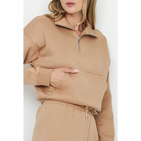 Caramel Zip Neck Sweat