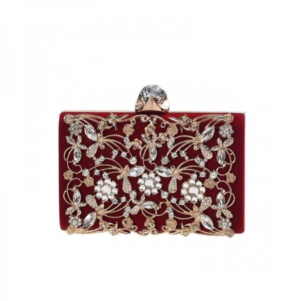 WOMENS NOBLE EVENING CLUTCH BAG WEDDING PURSE BRIDAL PROM HANDBAG PARTY BAG - R-RED