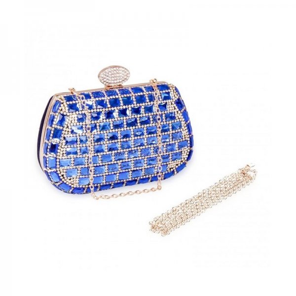 WOMENS DAZZLING RHINESTONE CLUTCH EVENING BAGS FASHION PURSE GIRL'S HANDBAGS - BLUE