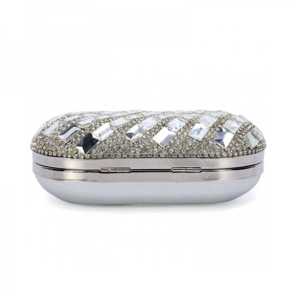 WOMEN'S LUXURIOUS CRYSTAL RHINESTONE EVENING CLUTCH PURSE PARTY HANDBAG - SILVER