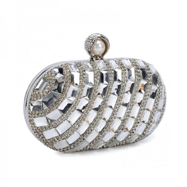 WOMEN'S LUXURIOUS CRYSTAL RHINESTONE EVENING CLUTCH PURSE PARTY HANDBAG - SILVER