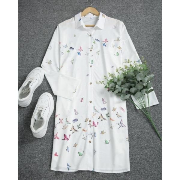 Distinctive Butterfly Print Long Sleeve Mini Dress