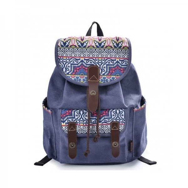 WOMEN FLORAL PRINT CASUAL CANVAS BACKPACK RUCKSACK CUTE SCHOOL BACKPACK - BLUE