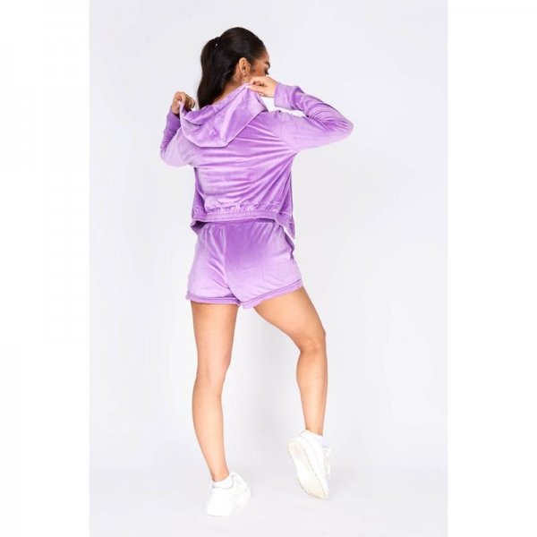 Purple Velour Cropped Jacket And Short Set