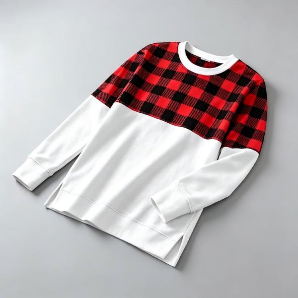 Comfy Round Neck Check Print Top