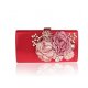 WOMEN LARGE CAPACITY FLORA EVENING PARTY BAGS CLUTCH PURSE VINTAGE WEDDING HANDBAGS WALLET - RED