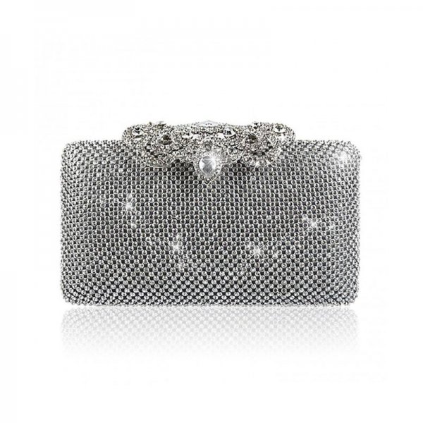 RHINESTONE SEQUINS GLITTER CLUTCH EVENING HANDBAG PURSE WALLET BAG FOR WOMEN - SILVER