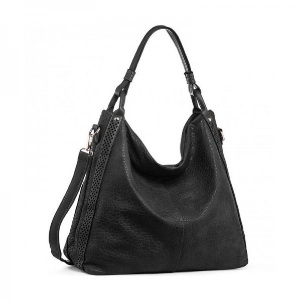 WOMEN HANDBAGS HOBO PURSE TOP-HANDLE SHOULDER BAGS PU LEATHER ZIPPER TOTE BAGS - BLACK