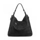 WOMEN HANDBAGS HOBO PURSE TOP-HANDLE SHOULDER BAGS PU LEATHER ZIPPER TOTE BAGS - BLACK