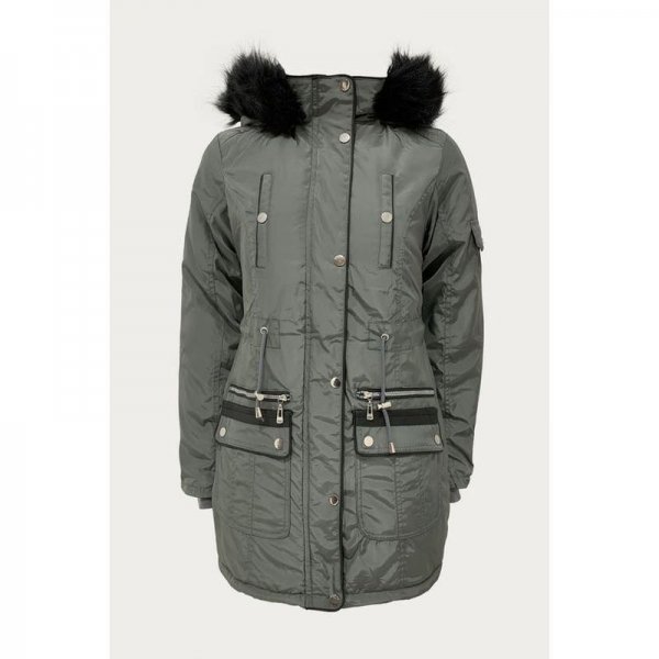 Charcoal Luxe Pu Trim Parka