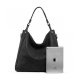 WOMEN HANDBAGS HOBO PURSE TOP-HANDLE SHOULDER BAGS PU LEATHER ZIPPER TOTE BAGS - BLACK