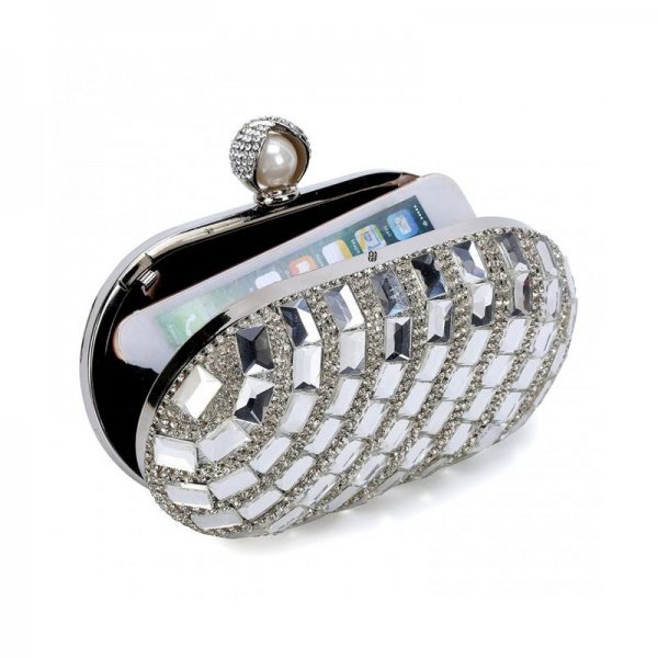 WOMEN'S LUXURIOUS CRYSTAL RHINESTONE EVENING CLUTCH PURSE PARTY HANDBAG - SILVER