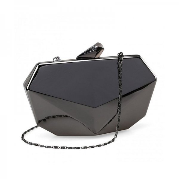 FOX FACE SHAPED HARD CASE CLUTCH EVENING HANDBAG W/ DETACHABLE STRAP - GUNMETAL GRAY