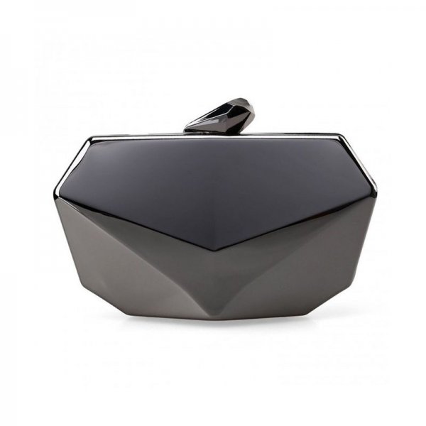 FOX FACE SHAPED HARD CASE CLUTCH EVENING HANDBAG W/ DETACHABLE STRAP - GUNMETAL GRAY